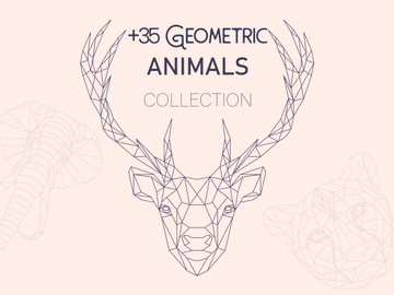 Geometric line animals set, Low poly line animals set, vector illustration
