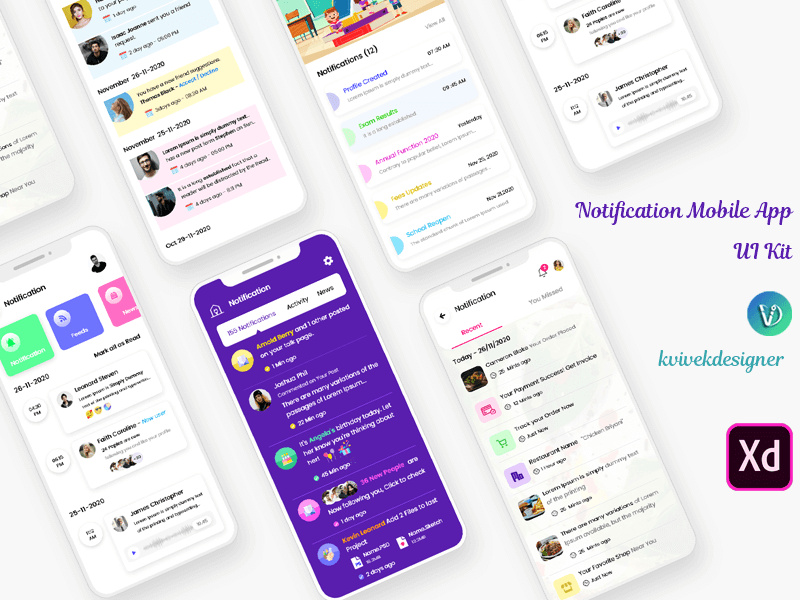 Notification Mobile App UI Kit by Kvivekdesigner ~ EpicPxls