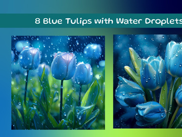 Blue Tulips with Water Droplets