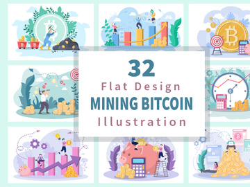 32 Mining Bitcoin Cryptocurrency Flat Design