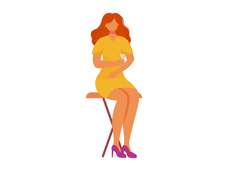 Modest woman with cocktail sitting on chair flat vector ~ EpicPxls