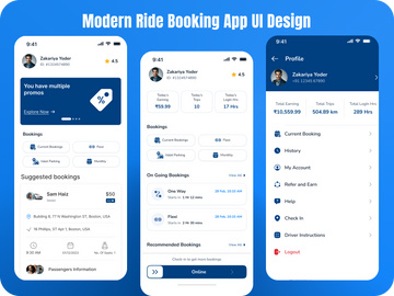 Modern Ride Booking App UI Design | Driver Dashboard & Profile S