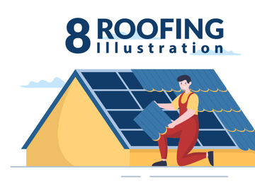 8 Roofing Construction Workers Illustration