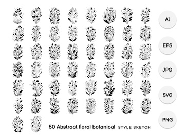 Abstract Floral Botanical Element Black