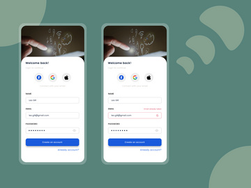 Signup and Signup error concept screen for Social app