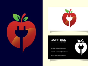 Apple and electricity logo sign symbol in flat style on white background