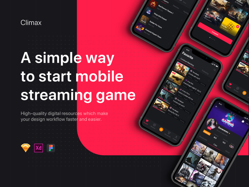 Climax Live Game Streaming Ui Kit For Adobe Xd By Epicpxls