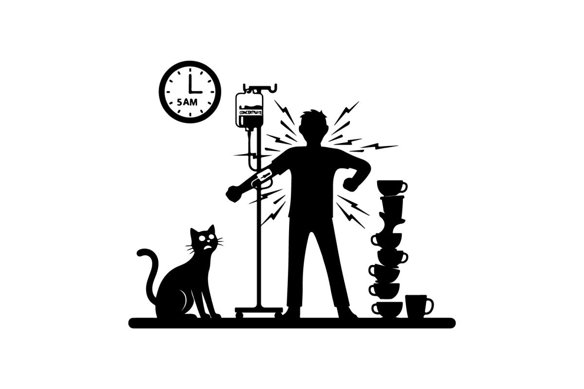 Silhouette de hombre con dolor de espalda por máquina de café