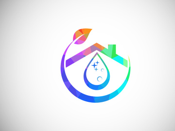 Low Poly Cleaning Service Logo Design Template, Cleaning Company Logo Sign Symbol.