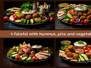 Falafel with hummus, pita and vegetables
