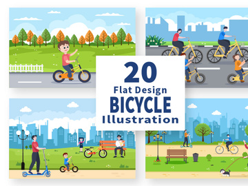 20 Bicycle and Scooter Sport Flat Illustration