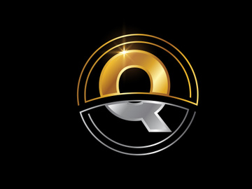 Initial English alphabet with circle frame. Golden and silver color alphabet symbol for corporate business identity