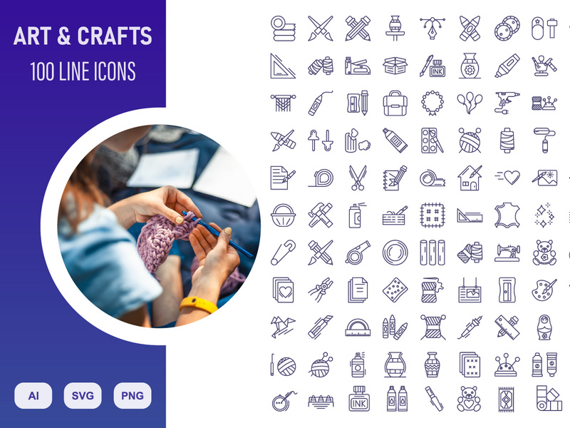 Crafts And Arts, Line Icon Set