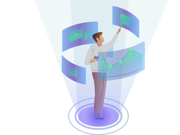 presentation financial of man with hologram