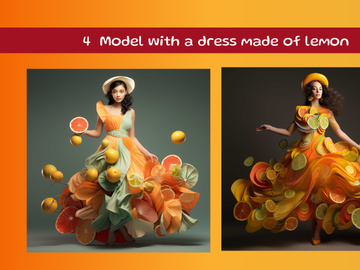 Model with a dress made of lemon and orange