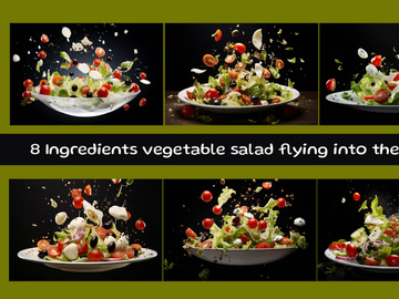 Ingredients vegetable salad flying into the bowl