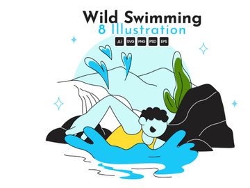10 Wild Swimming Vector Illustration