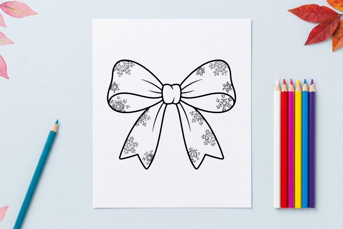 Ilustração de laço de Natal com padrão de floco de neve para embrulho de presentes e decoração de feriados