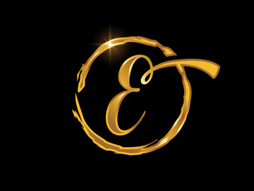 Golden color English hand-drawn alphabet in a brush circle on black background