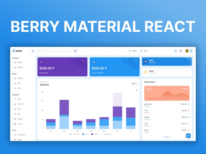Berry React Material MUI admin dashboard template by ~ EpicPxls