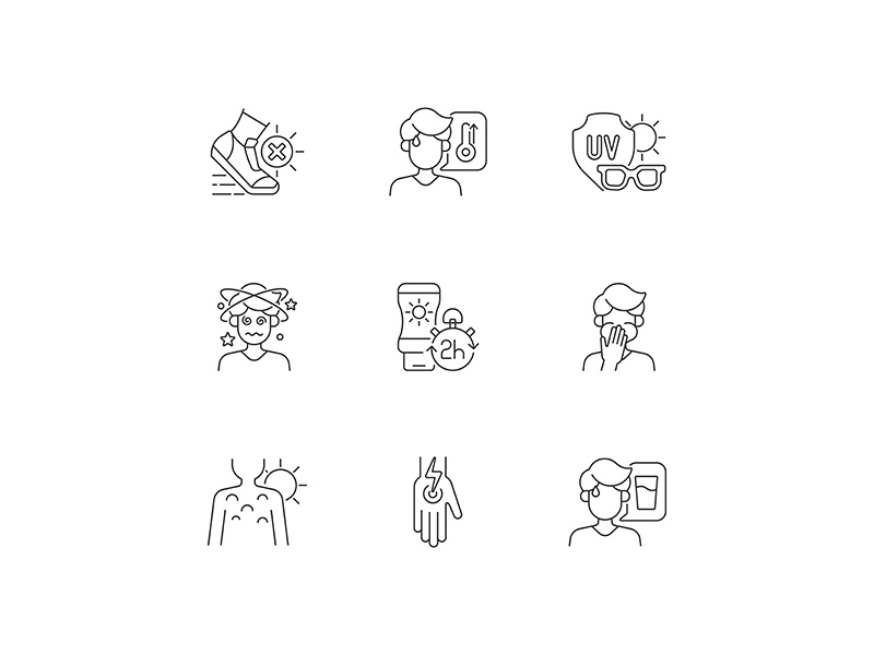 Sunstroke Prevention Linear Icons Set By Bsd Studio EpicPxls