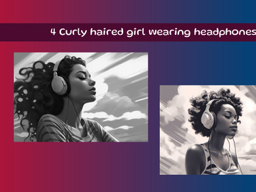 Curly haired girl wearing headphones