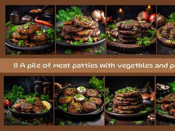 A pile of meat patties with mushroom and parsley