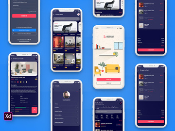Furniture Mobile App UI Kit Dark Version (XD)
