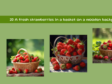 A fresh strawberries in a basket on a wooden background