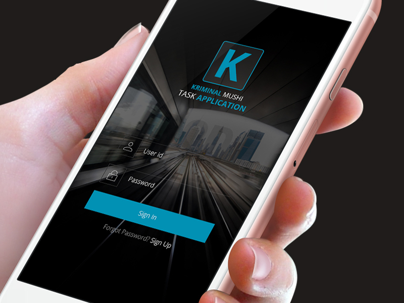 KRIMINAL Mobile App Design Login Free PSD