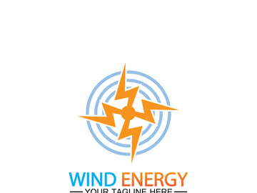 Wind energy logo. renewable energy icon with wind turbines and thunder bolt isolated on white background