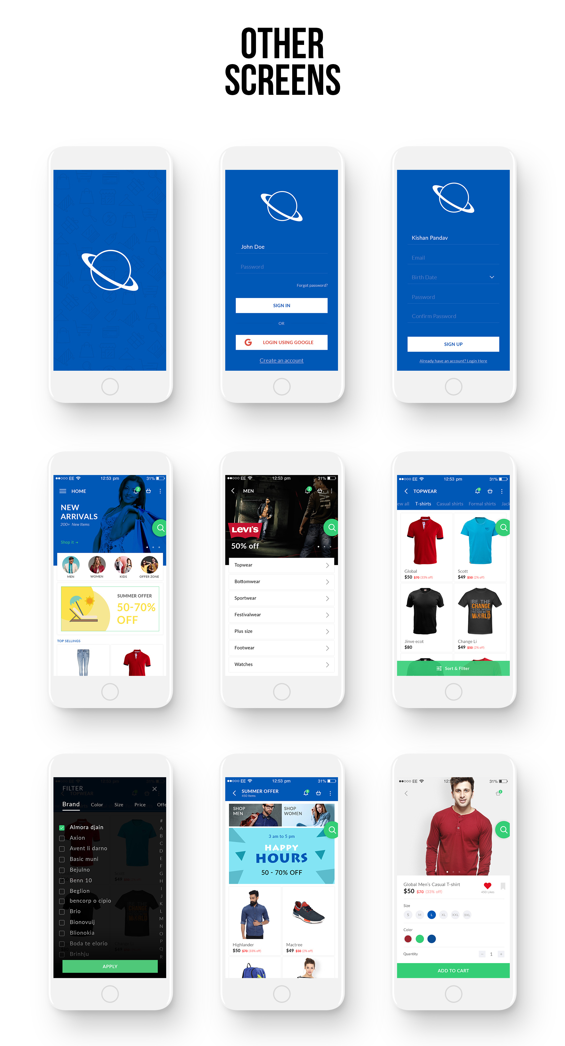 The Universe E-commerce Mobile UI kit