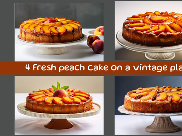 Fresh peach cake on a vintage plate