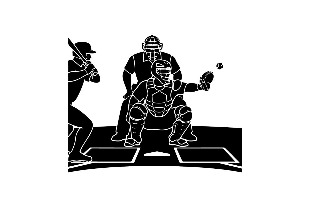 Baseball silhouette of catcher throwing out a runner