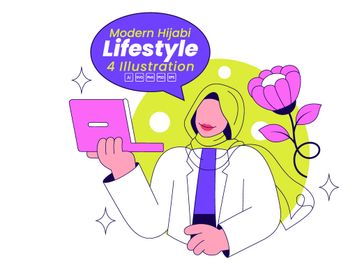 4 Modern Hijabi Lifestyle Illustration