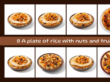 A plate of rice with nuts and fruit