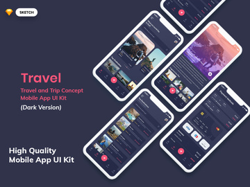 Travel Mobile App UI Kit Dark Version (SKETCH)