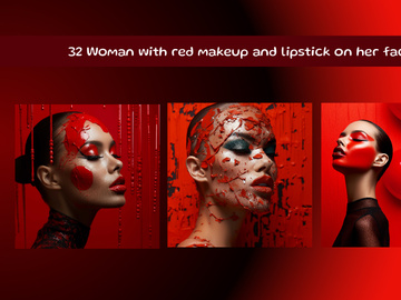 Woman with red makeup and lipstick on her face