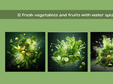 Fresh vegetables and fruits with water splash