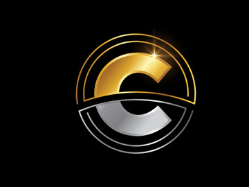 Initial English alphabet with circle frame. Golden and silver color alphabet symbol for corporate business identity