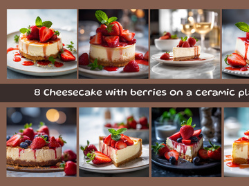 Cheesecake with berries on a ceramic plate