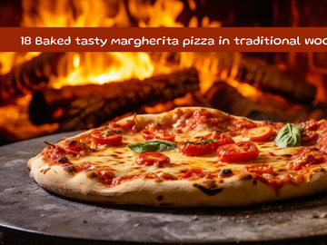 Baked tasty margherita pizza in traditional wooden table