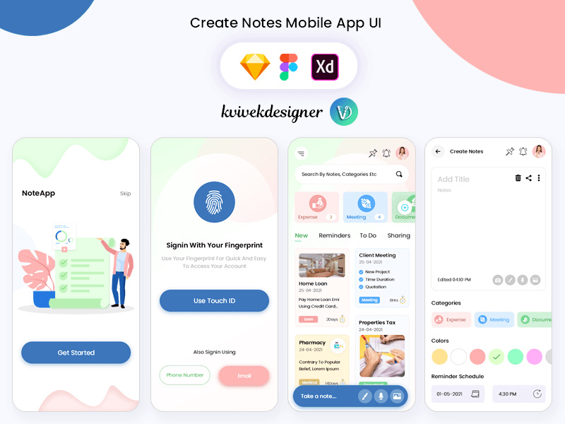 Create Notes Mobile App UI Kit by Kvivekdesigner ~ EpicPxls