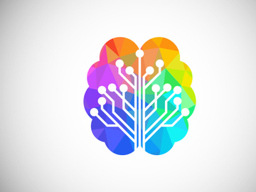 Modern low poly style brain logo design, Geometric and triangle brain logo icon sign symbol.