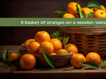Basket of oranges on a wooden table