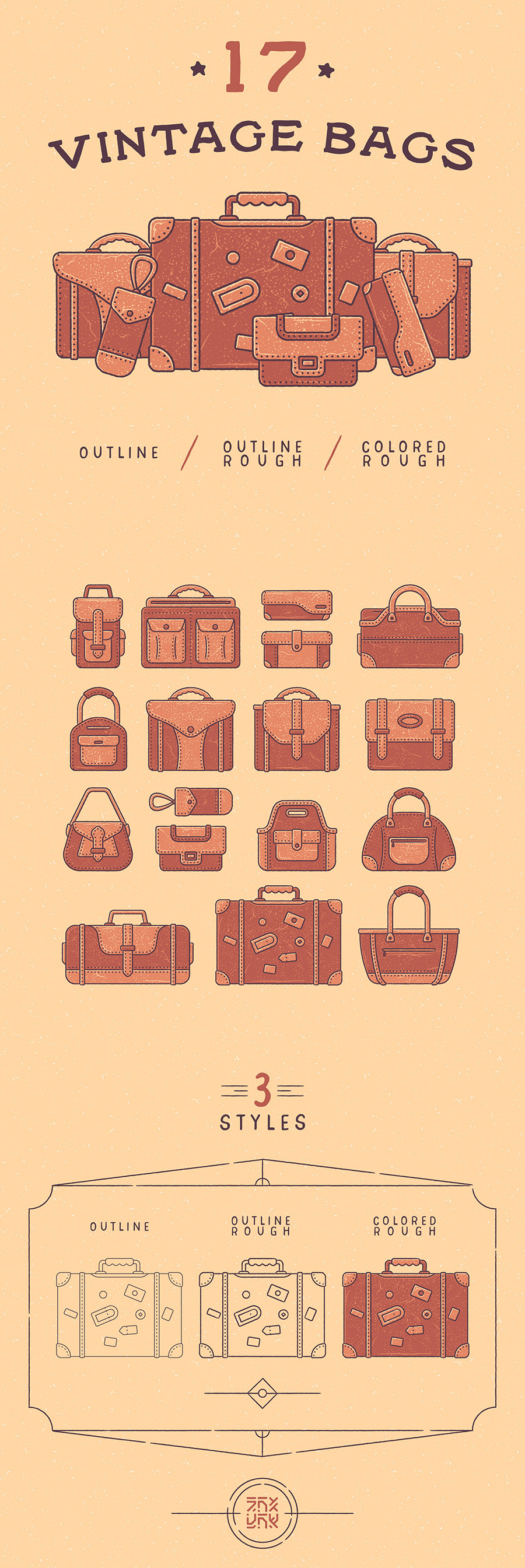 17个复古箱包图标插图(17 Vintage Bags Icon Illustrations)插图