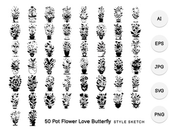 Pot Flower Love Butterfly Element