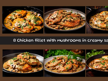 Chicken fillet with mushrooms in creamy sauce