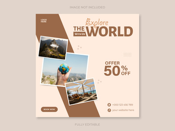 Social media design post travel, Template for social media post, template design for travel ads