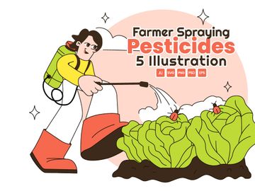 5 Farmer Spraying Pesticides Illustration
